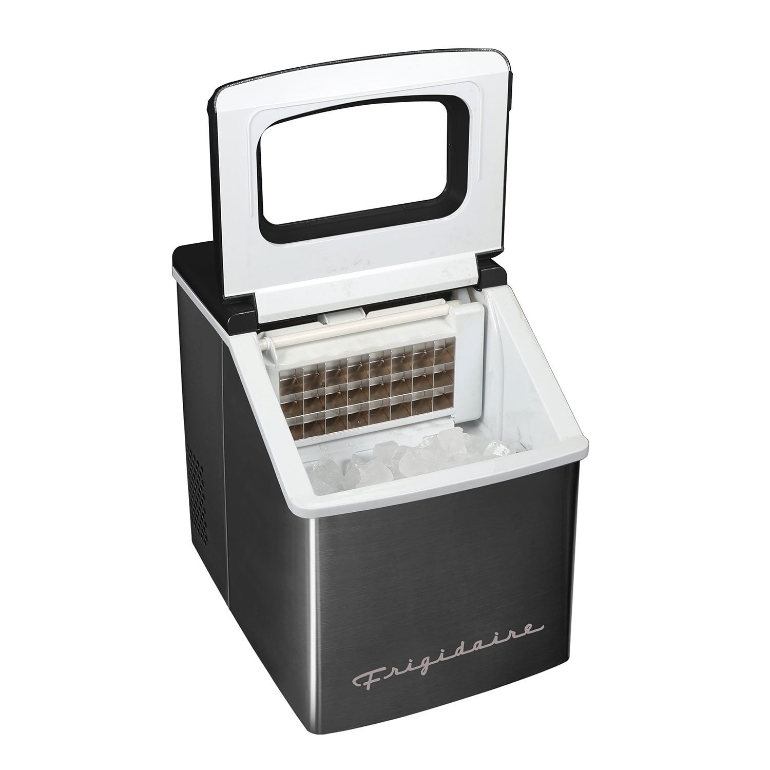 Frigidaire Ice Maker, Countertop Stainless Steel Ice Maker with Transparent Window, Clear Ice Cube Maker with 40 lbs. Capacity, Ice Maker Machine