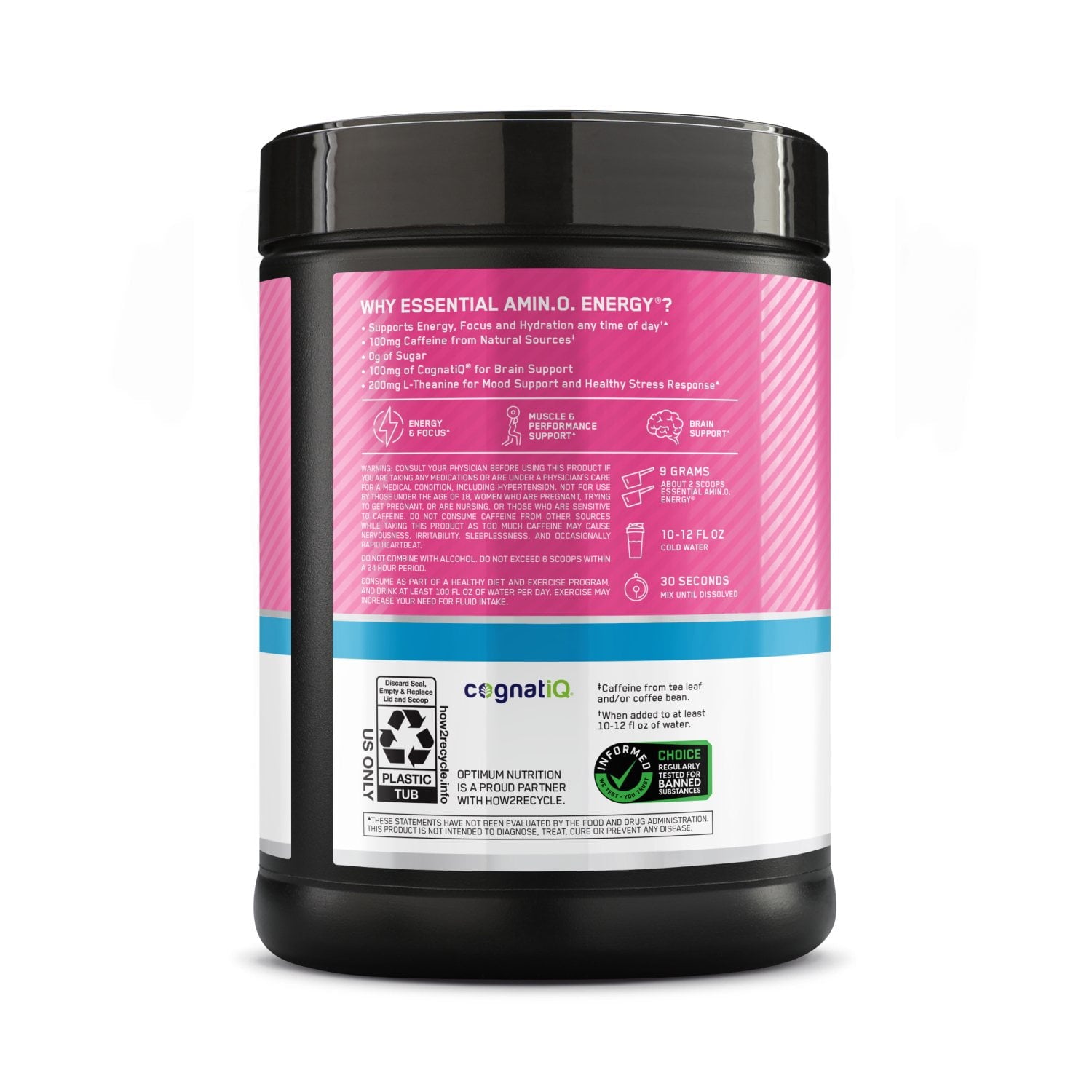 Optimum Nutrition, Amino Energy + Focus, Pre-Workout, Watermelon, 1.42 lbs.