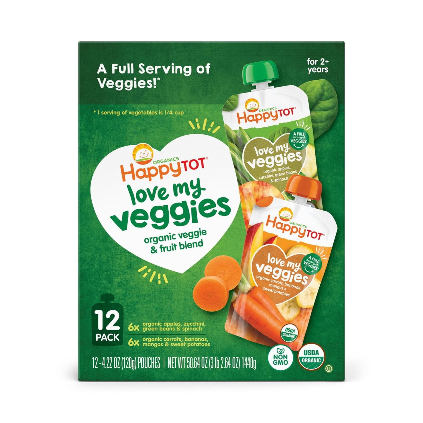 HappyTOT Organics Love My Veggies, Variety Pack, Stage 4 Pouch, 4.22 oz., 12 ct.