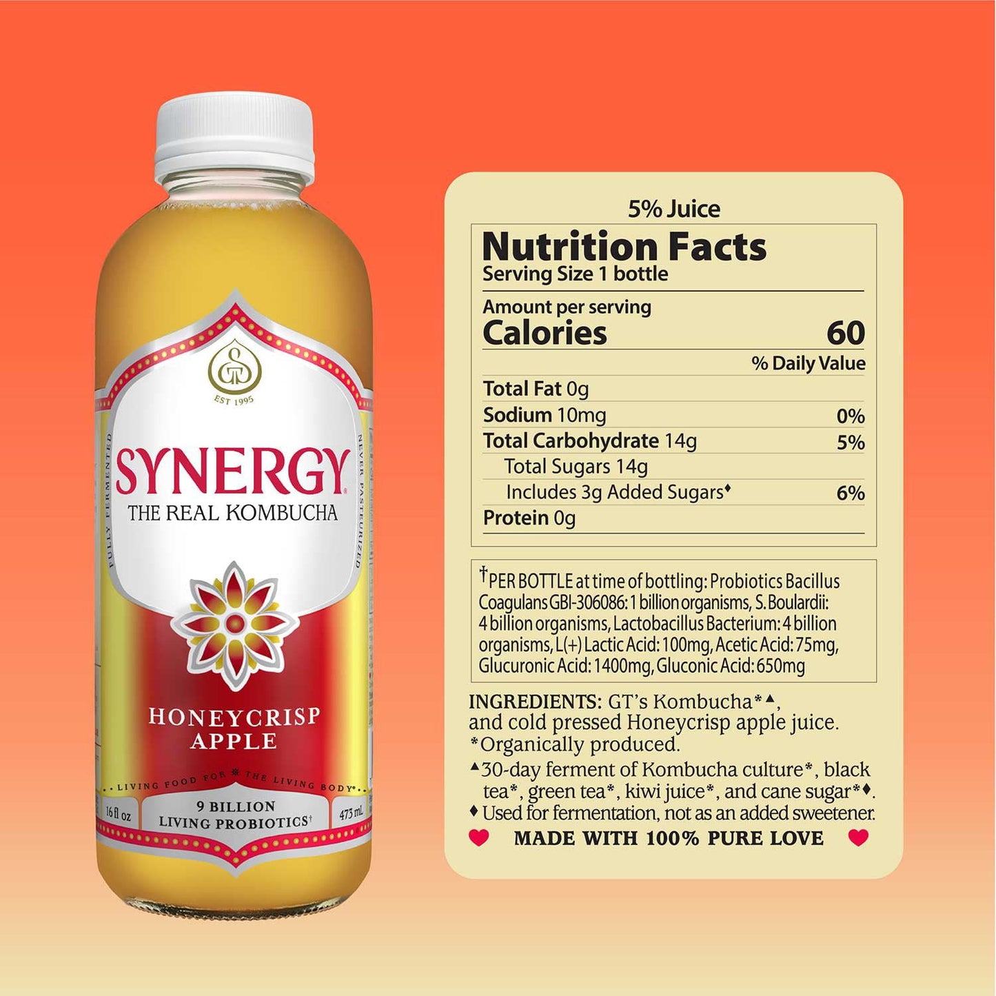 SYNERGY The Real Kombucha, Honeycrisp Apple, 16 fl. oz., 6 pk.