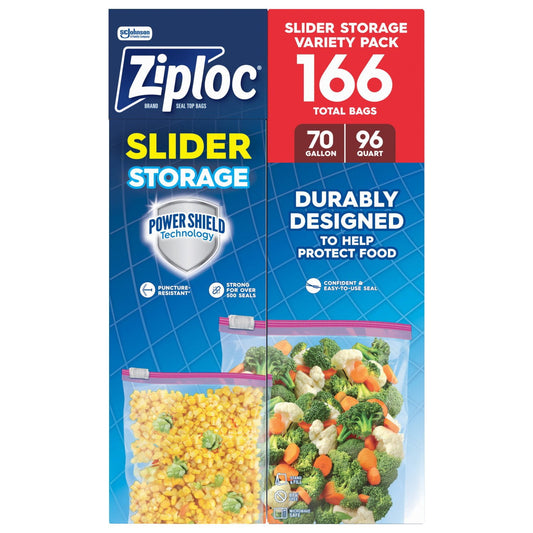 Ziploc Brand Gallon & Quart Storage Slider Bags, Power Shield Technology for More Durability, 166 ct.