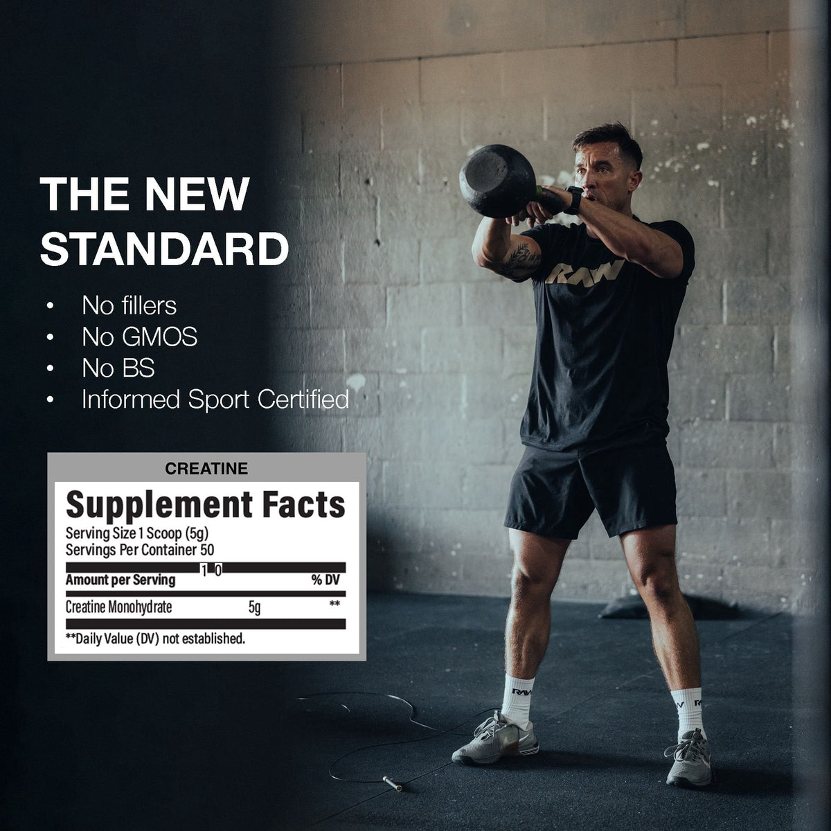 RAW Nutrition Creatine Monohydrate Powder, Unflavored, 510g 100 Servings