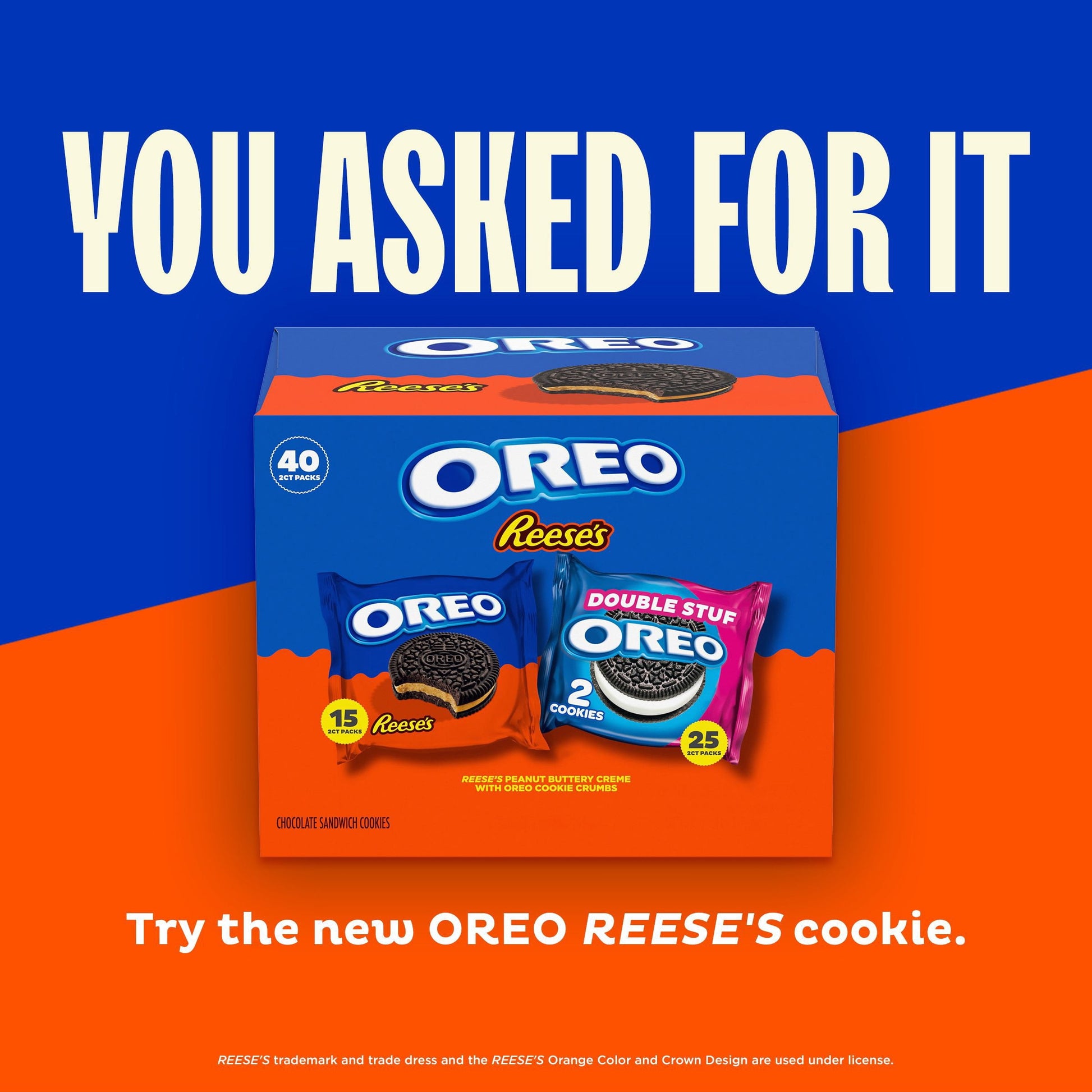 OREO REESE'S Peanut Buttery Creme & OREO Double Stuf Cookies Variety Pack, 1.02 oz., 40 pk.