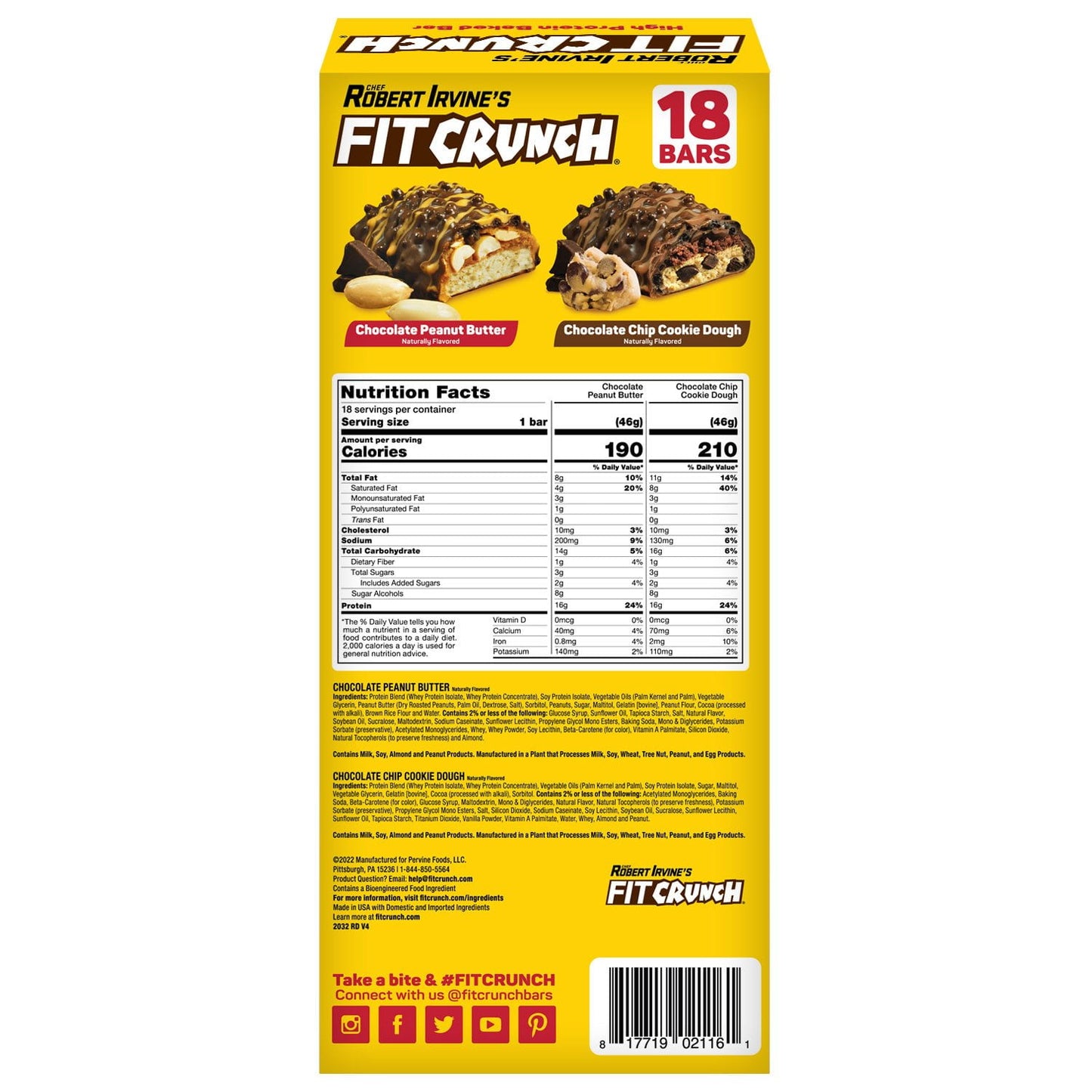 Chef Robert Irvine's FITCRUNCH High Protein Baked Bars, Variety Pack, 1.62 oz. 18 ct.