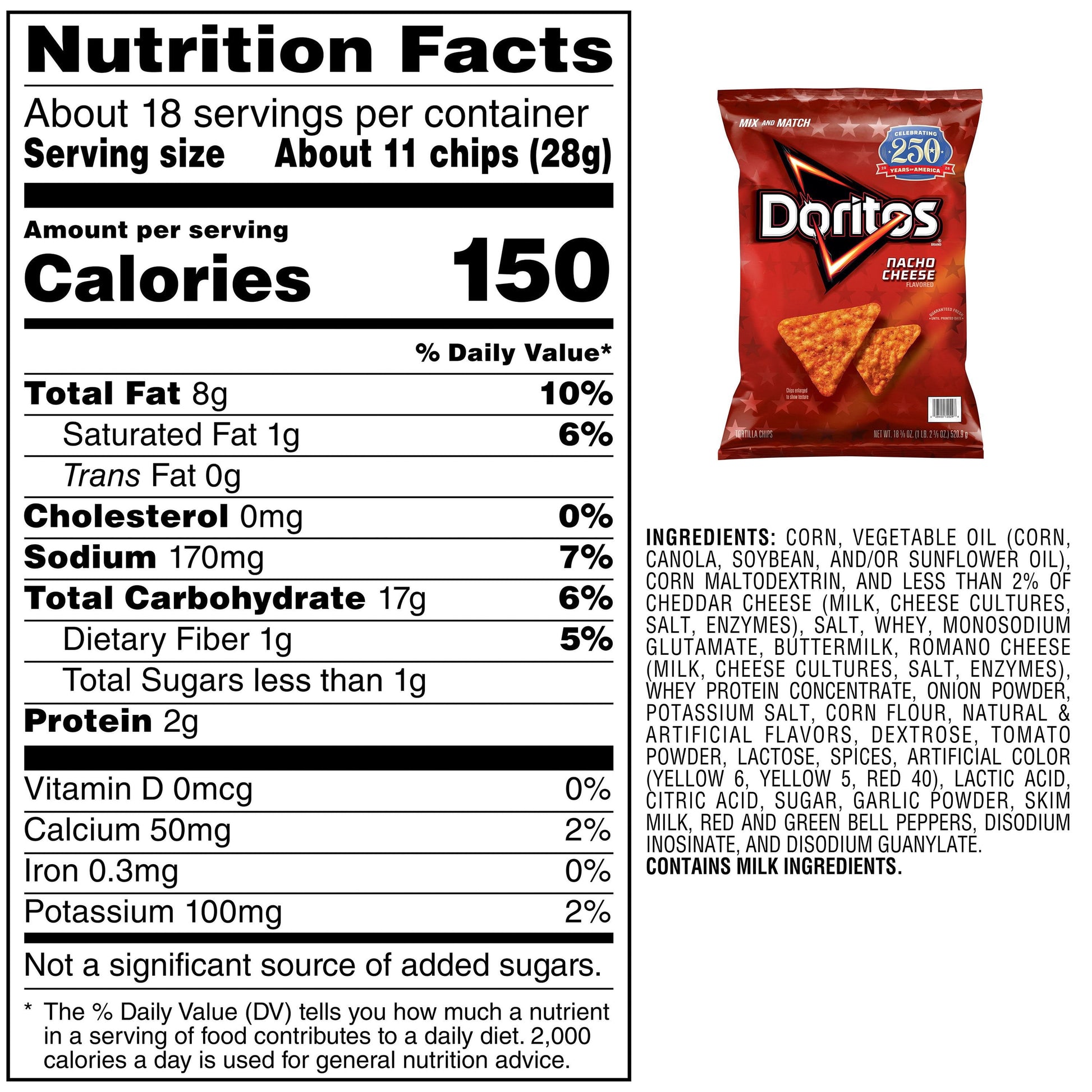 Doritos Nacho Cheese Flavored Tortilla Chips, 18.38 oz.