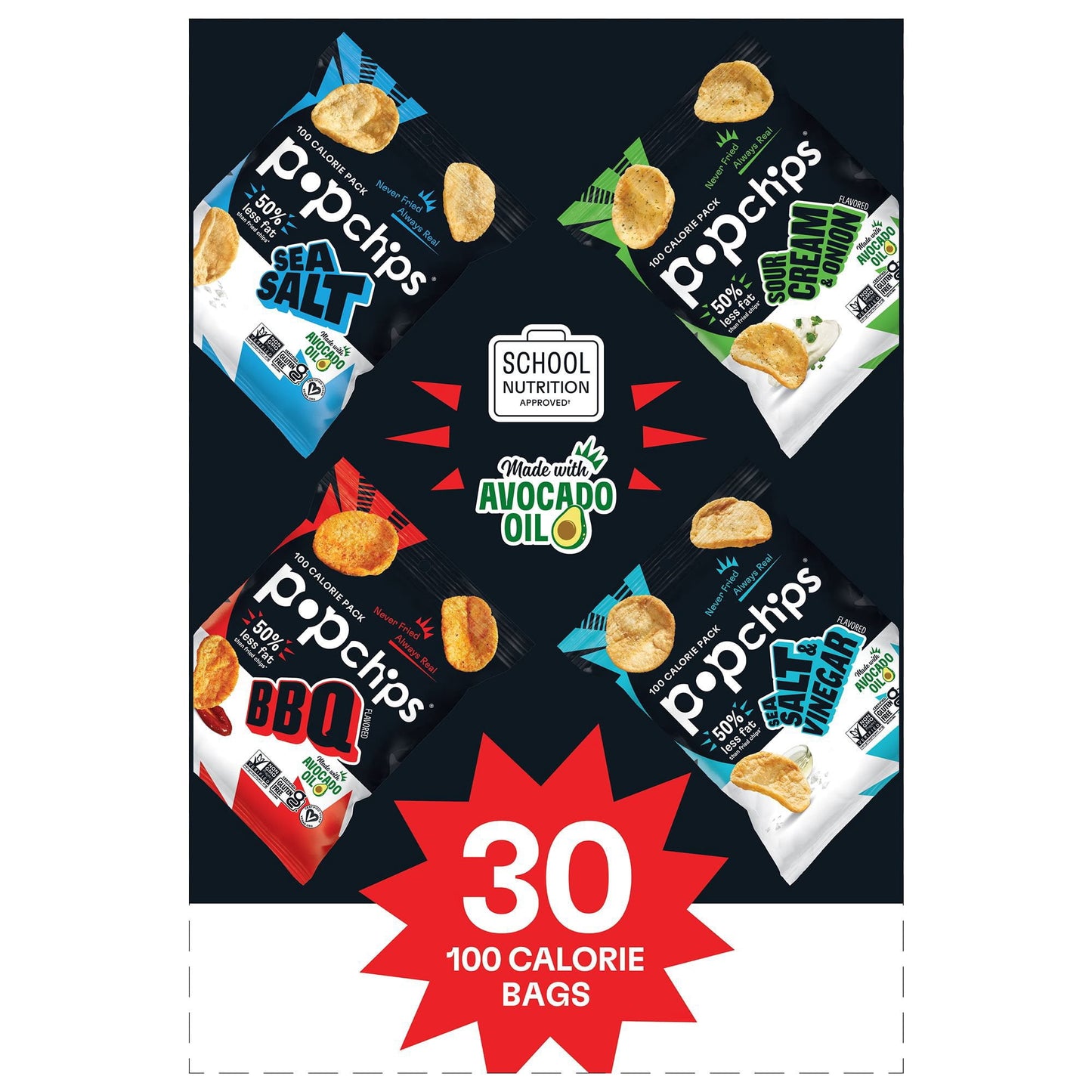 Popchips Variety Pack Chips, 0.8 oz., 30 pk.