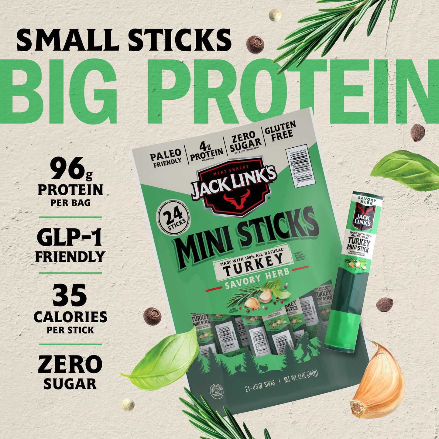 Jack Link’s Savory Herb Mini Turkey Stick, 0.5 oz., 24 pk.