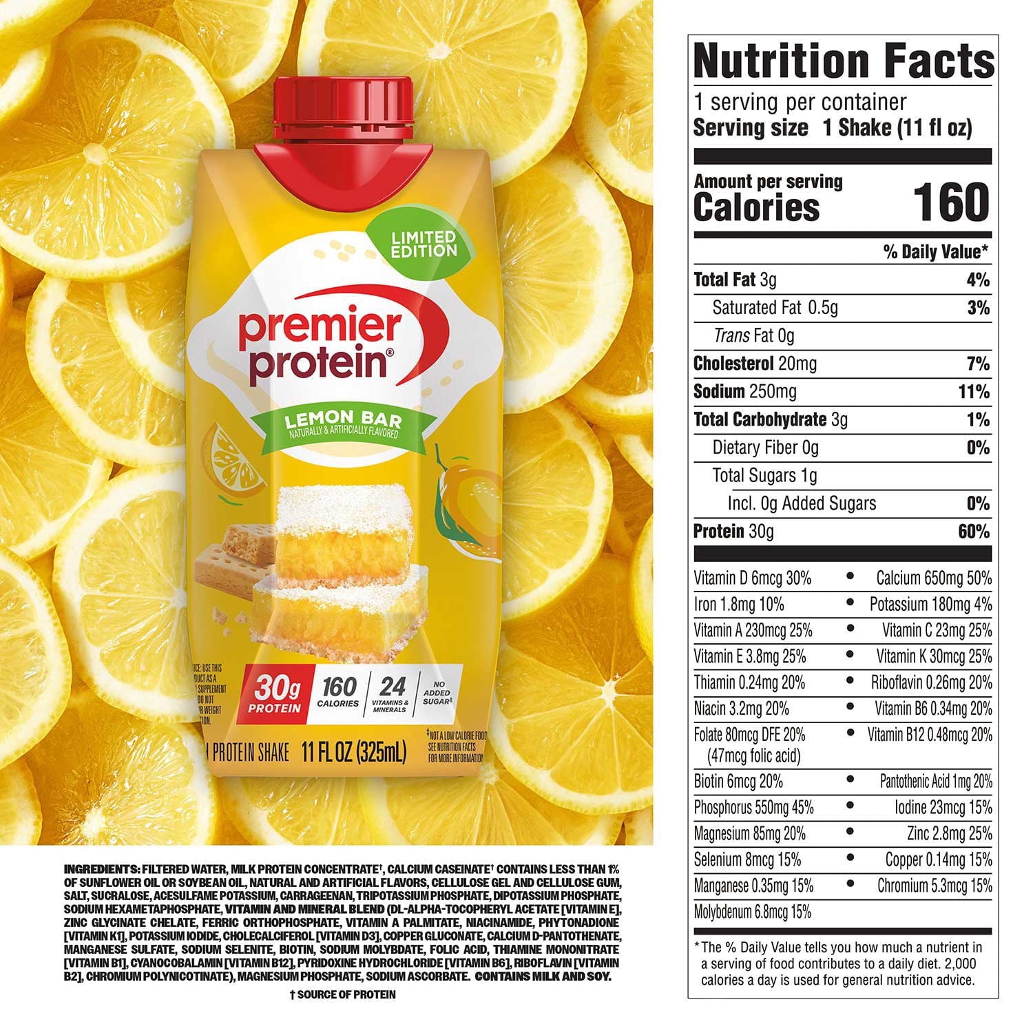 Premier Protein High Protein 30g Protein Shake, Lemon Bar, 11 fl. oz., 15 pk.