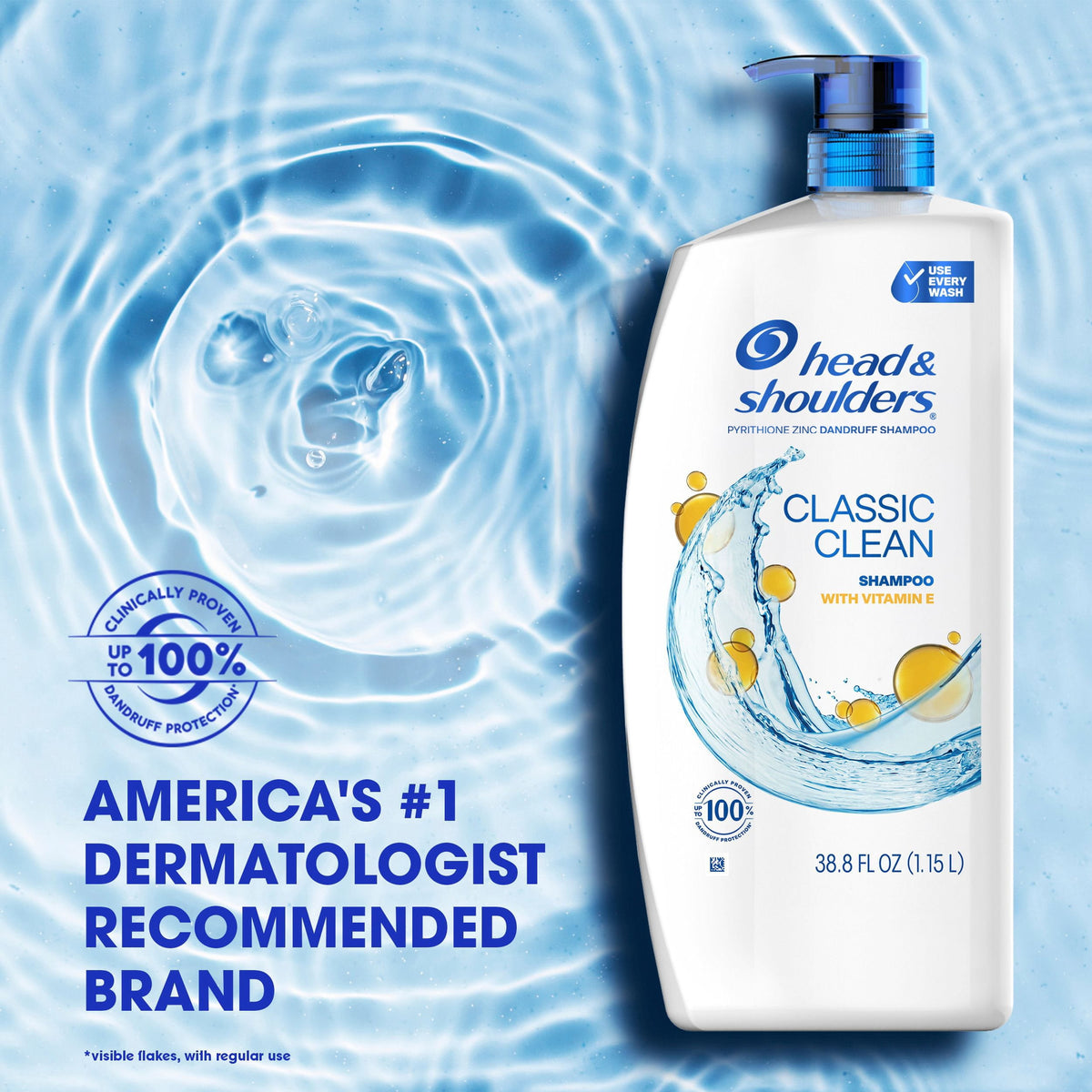 Head & Shoulders Classic Clean Anti-Dandruff Shampoo, Vitamin E, Flake Protection & Itch Relief, 38.8 fl. oz.
