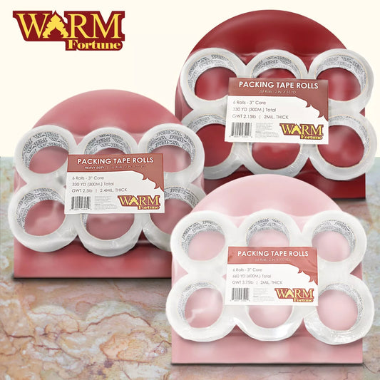 Warm Fortune Carton Sealing Clear Packing Tape Box Shipping, 2"x55 110YD 2.4mil (6 Rolls)