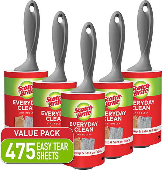 Scotch-Brite Lint Roller Value Pack, 5 Rollers, 95 Sheets Per Roller, 475 Sheets Total