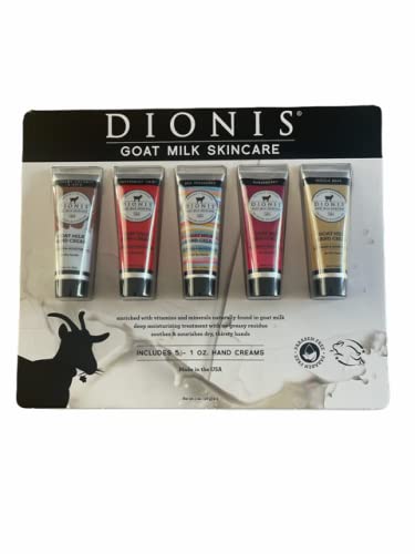 Dionis Goat Milk Skincare - 5 Pack of 1 oz Hand Creams (Creamy Coconut & Oats, Peppermint Twist, Sea Treasures, Sugarberry, Vanilla Bean)