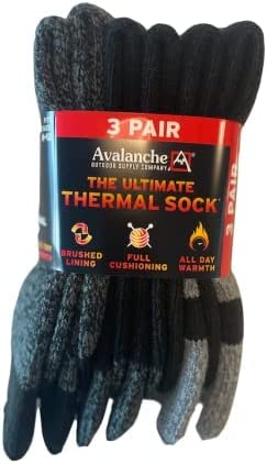 Avalanche Men's Ultimate Thermal Socks 3 Pairs/1 Pack - Black, Size 6-12