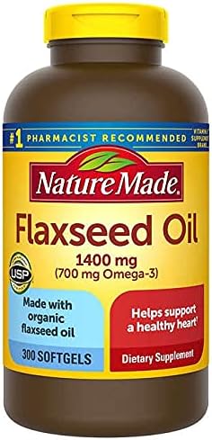 Nature Made Organic Flaxseed Oil, Omega-3-6-9 for Heart Health, 1400 mg, Liquid Softgels - 300 Count