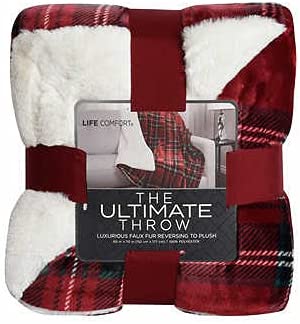 Life comfort The Ultimate Throw I Luxurious Faux Fur Reversing to Plush - RED PLAID