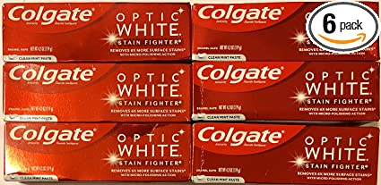 Colgate Optic White Toothpaste - Stain Fighter - Clean Mint Paste Pack of 6 Tubes
