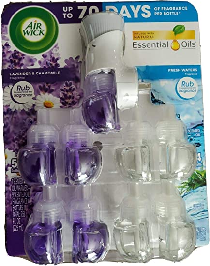 Air Wick Scented Oil Warmers Fresh Waters and Lavender Chamomile for Electrical Plug Diffuser, 9 Refills