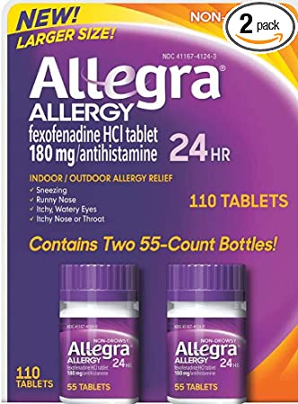Allegra 24 Hour Indoor and Outdoor Allergy Relief 180mg 55 Tablets, Pack of 2 (110 ct.)