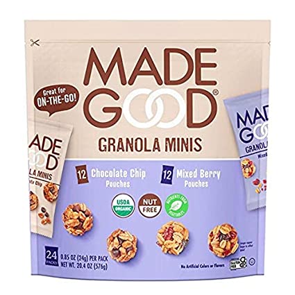 MadeGood Organic Granola Minis 24-Bag Organic Snack Variety Pack, Gluten Free Mon GMO Vegan Nut Free Individually Wrapped Snack Packs