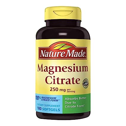 Nature Made Magnesium Citrate 250 mg Dietary Supplement (Netcount 180 Soft Gels), 180Count