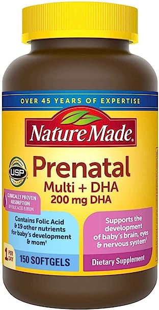 Nature Made Prenatal + Dha 200 mg Dietary Supplement (Netcount 150 Soft Gels), 150Count
