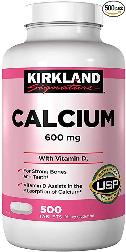 Kirkland Signature Usp Verified Calcium 600mg Plus D3 with Vitamin D3, Assists in the Absorption of Calcium OF 500 Dietary Supplement Tablets