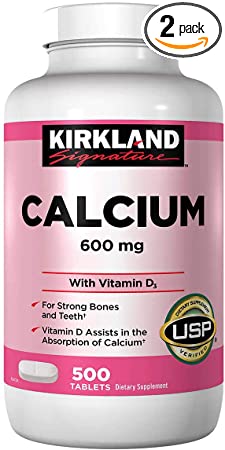 Kirkland Signature, Calcium 600 mg + D3 500 Count pSRpv (Pack of 2)