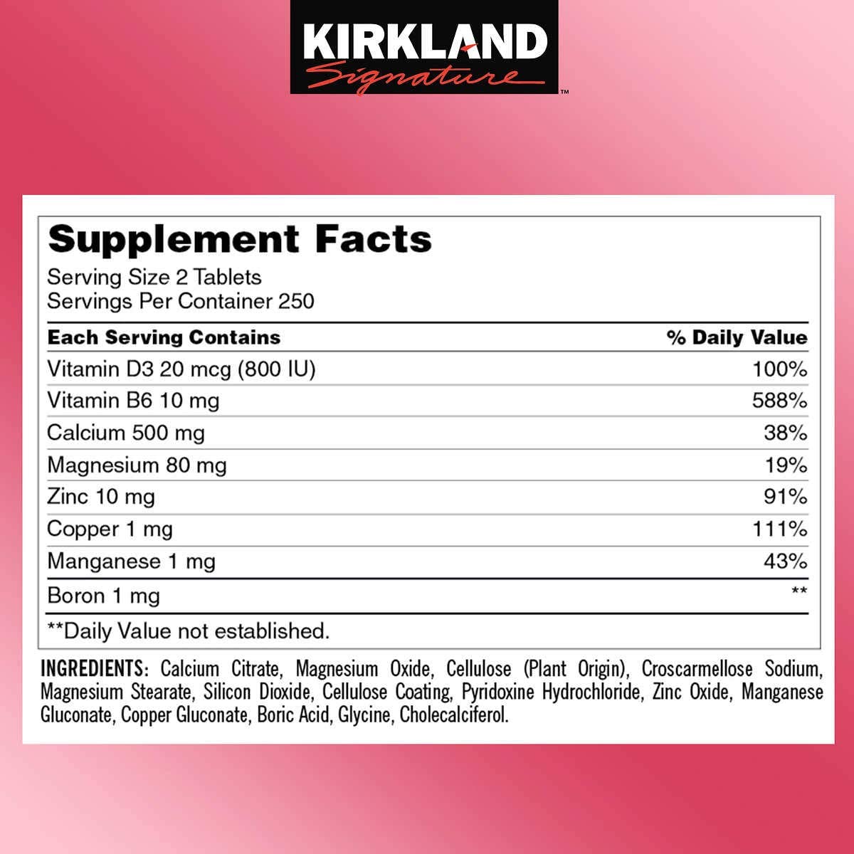 Kirkland Signature Expect More Calcium Citrate Magnesium and Zinc.