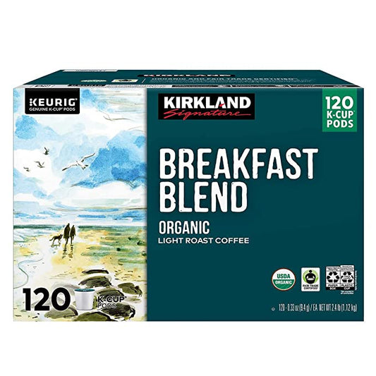 Kirkland Signature Organic Breakfast Blend Light-Roast Coffee, 120 K-Cup Pods