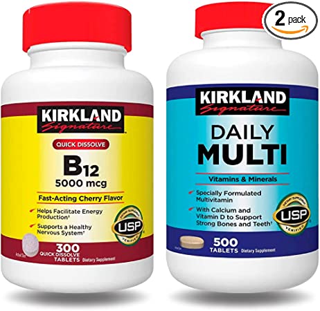 Kirkland Signature – Daily Multi 500 Tablets + Vitamin B12 5000mcg Fast-Acting, Cherry Flavor 300 Tablets