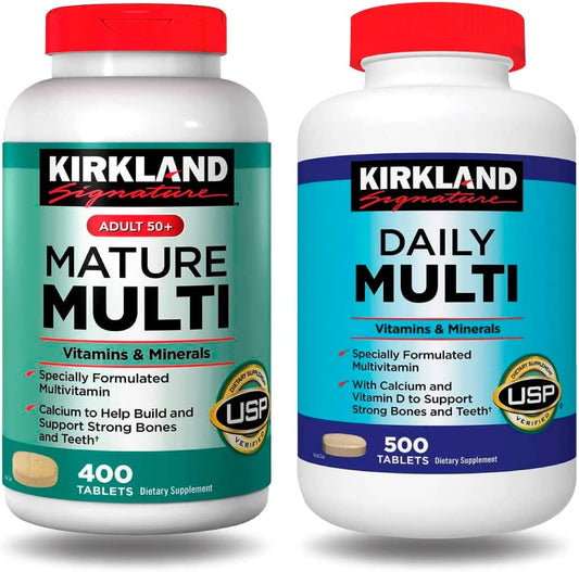 Kirkland Signature – Mature Multi Adult 50+ 400 Tablets AND Daily Multi 500 Tablets, BUNDLE (2 Bottles)