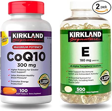 Kirkland Signature – CoQ10 300mg Maximum Potency 100 Softgels + Vitamin E 400IU 500 Softgels