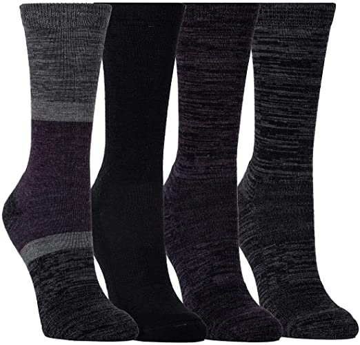 Kirkland Signature Ladies' Crew Socks Extra-Fine Merino Wool, Purple, 4 Pairs