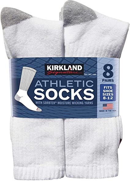 Kirkland Signature Men’s Athletic Sock 8-pair, White (White, 8-12)