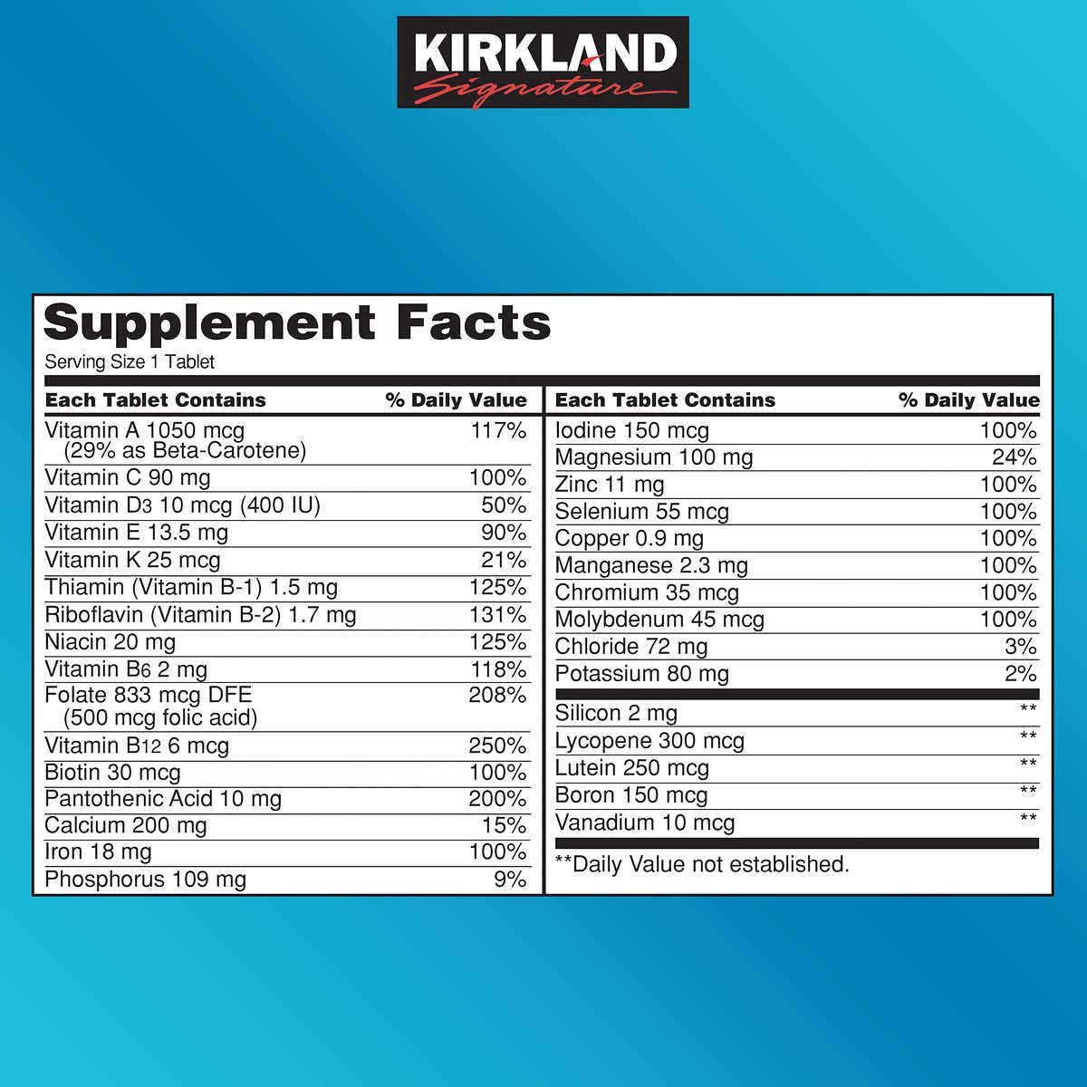 Kirkland Signature, Daily Multi Vitamins & Minerals 500 Count