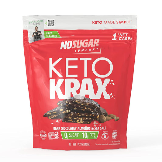 Keto Krax, No Sugar Dark Chocolate Bark, Sea Salt and Almond