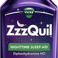Vicks ZzzQuil, Nighttime Sleep Aid Liquid, 50 mg Diphenhydramine HCl, No.1 Sleep-Aid Brand, Warming Berry Flavor, Non-Habit Forming, 12 FL OZ