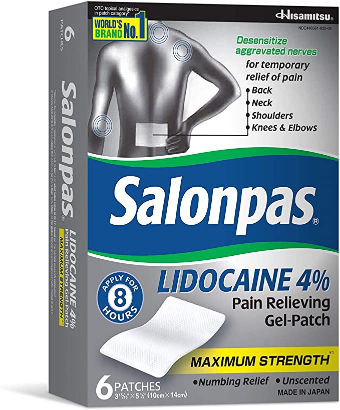 Salonpas LIDOCAINE Pain Relieving Maximum Strength Gel Patches Value 6-Pack