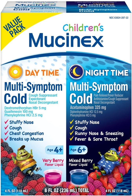 Mucinex Children's Multi-Symptom, Day/Night Liquid, Berry, 8oz