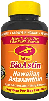 BioAstin Astaxanthin 12mg, 120ct - Supports Recovery from Exercise + Joint, Skin, Eye Health Naturally