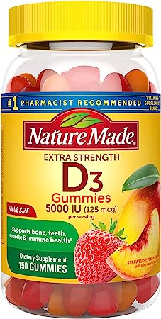 Nature Made Extra Strength Vitamin D3 5000 IU (125 mcg) per serving, Dietary Supplement for Bone, Teeth, Muscle and Immune Health Support