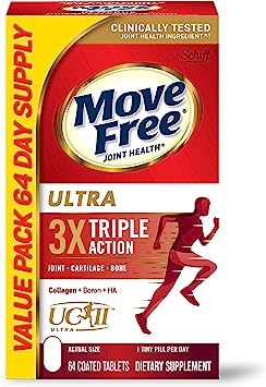 Move Free Ultra Triple Action Joint Support Supplement - Type II Collagen Boron & Hyaluronic Acid - 75 Tablets