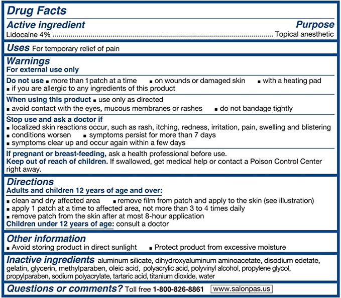 Salonpas LIDOCAINE Pain Relieving Maximum Strength Gel Patches Value 6-Pack