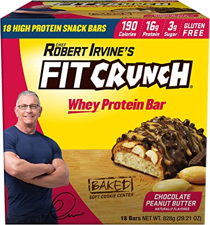 Fit Crunch Chef Robert Irvine's Whey Protein Bars, 18 Count Chocolate Peanut Butter