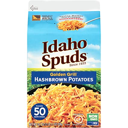 Idaho Spuds Premium Hashbrown Potatoes, 1 Gallon (1 Pack), Made from 100% Idaho Potatoes, No Artificial Colors or Flavors; Non-GMO Certified, Gluten Free & Kosher