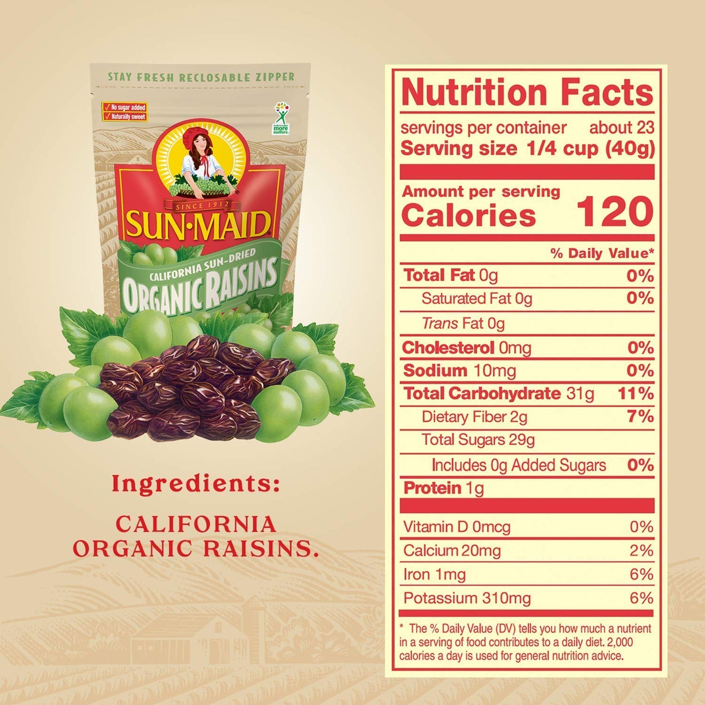 Sun-Maid Organic California Raisins | 32 Ounce Resealable Bag