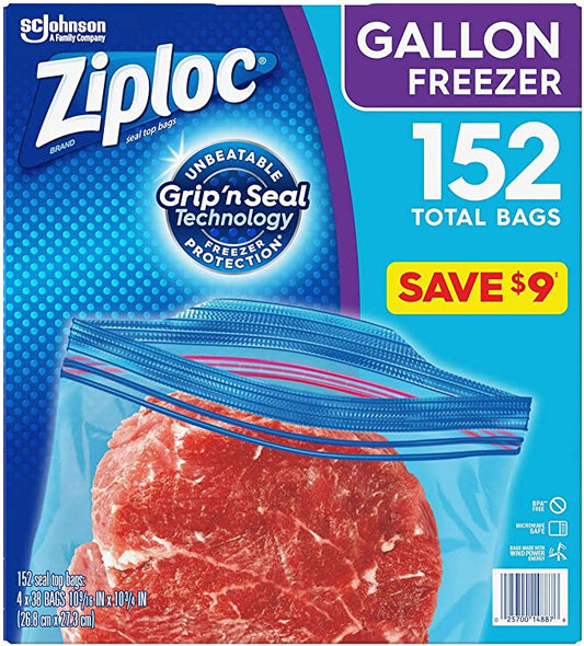 Ziploc Easy Open Tabs Freezer Gallon Bags, 152 Count