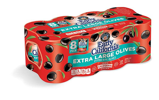 Early California, Ripe Pitted, Extra Large Black Olives, 6 oz, 8-Cans