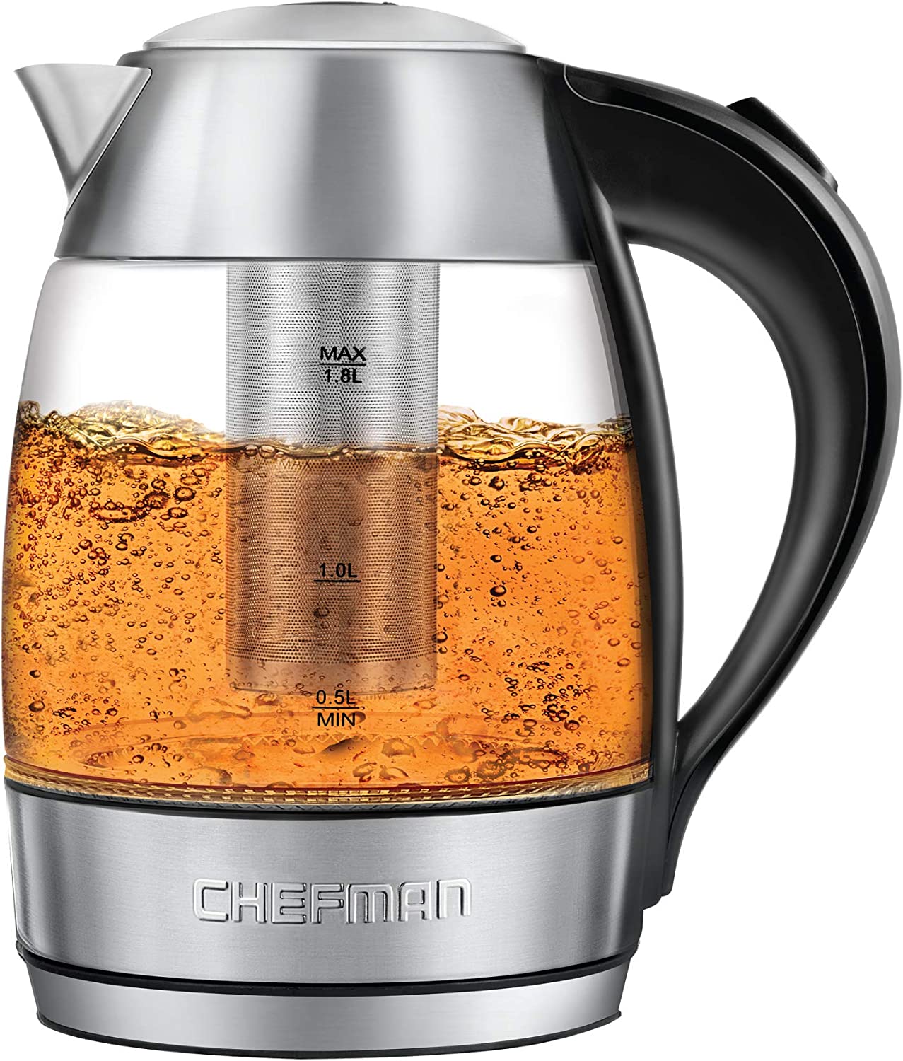 Chefman Electric Glass Kettle Fast Boiling Water Heater w/LED Lights, 1.8 Liters