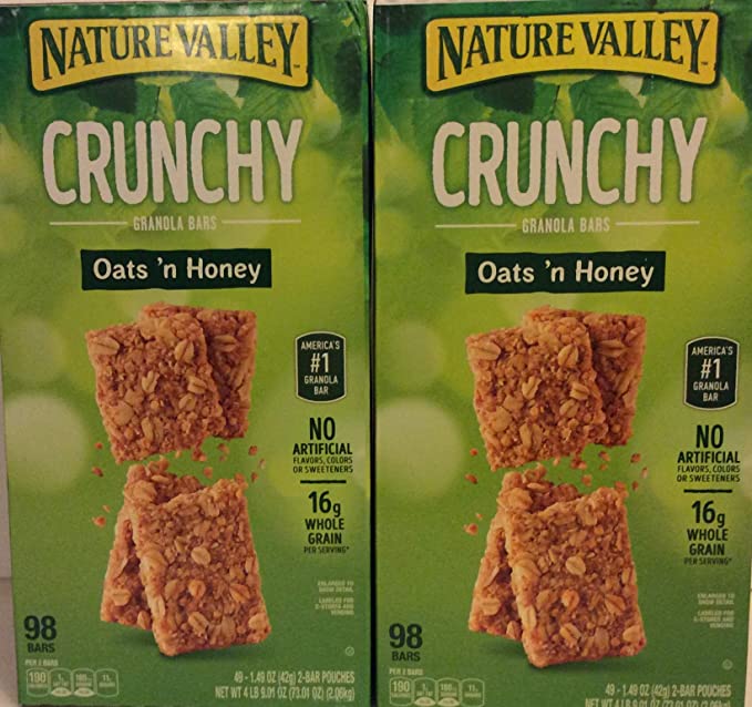 Nature Valley ( 2 PACK BOX Super Saver ) Crunchy Granola Bars Oats 'N Honey - 98 bars In Each Box 2 Bar Pouches of 49ct